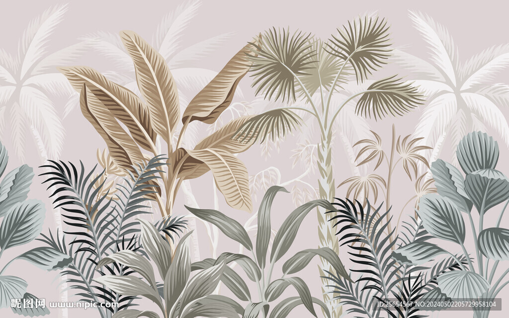 復(fù)古熱帶植物室內(nèi)背景墻