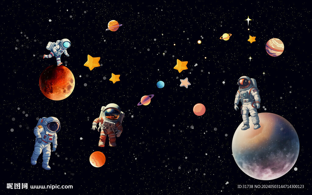 卡通宇航員太空星球星空背景