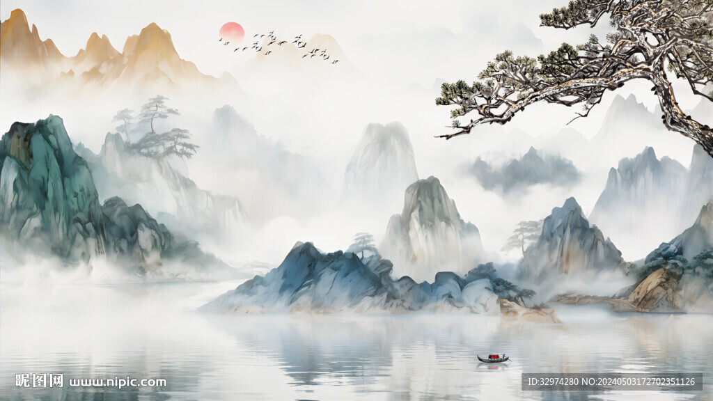 中式水墨山水畫