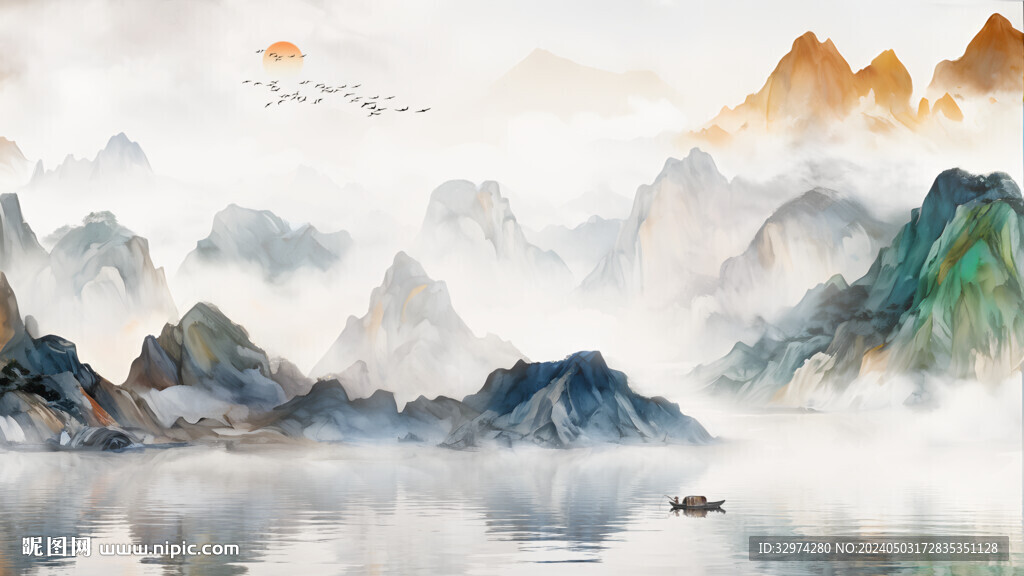 新中式山水風(fēng)景背景墻
