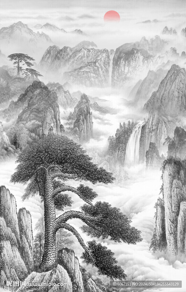 水墨黃山迎客松