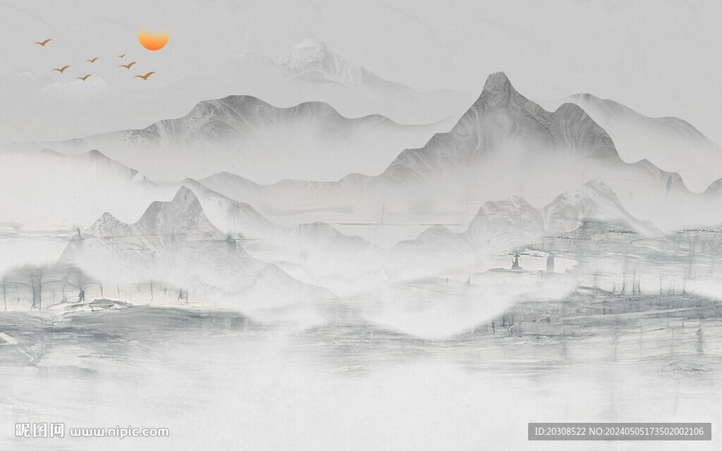 新中式水墨山水背景墻