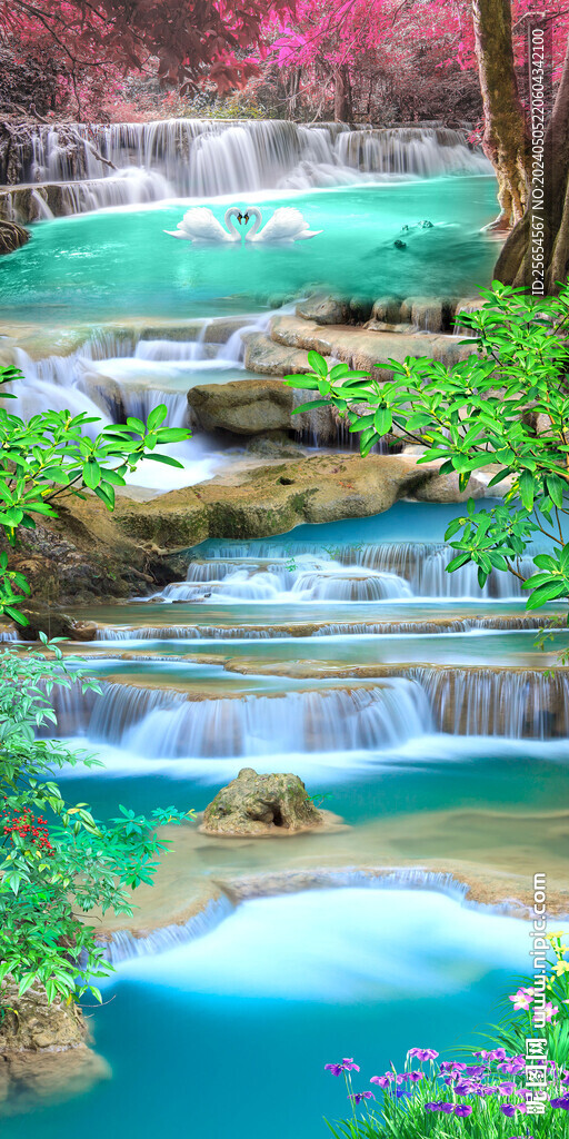瀑布風(fēng)水玄關(guān)流水生財(cái)裝飾畫(huà)