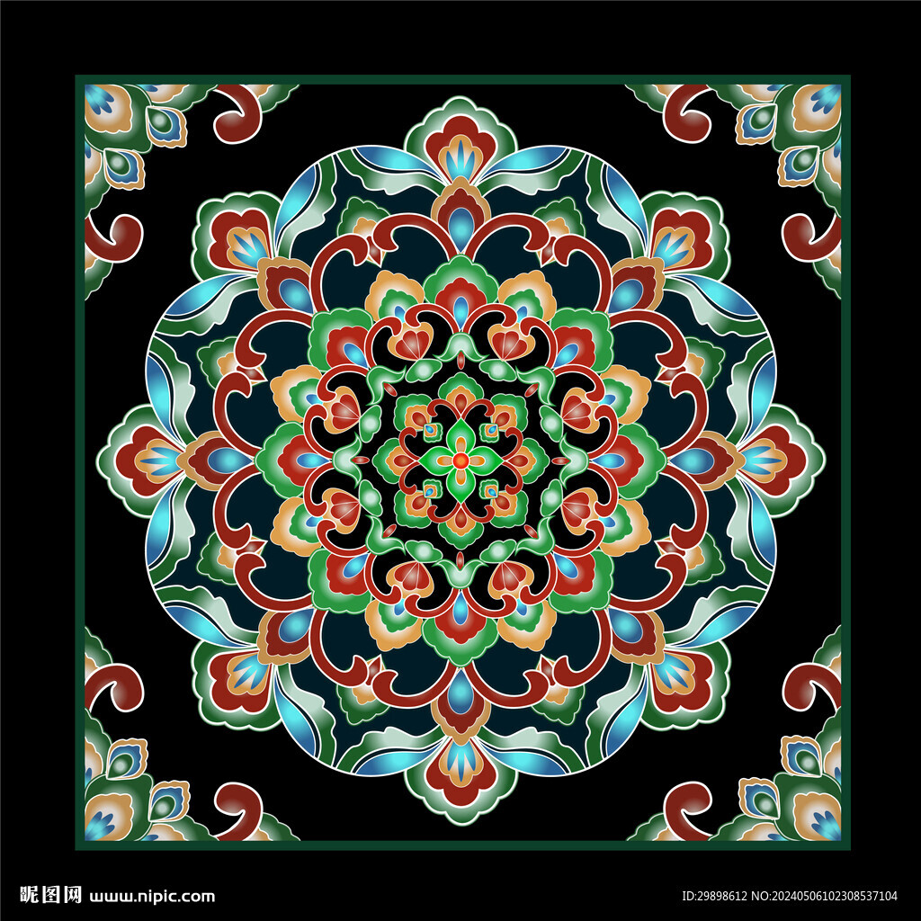 敦煌藻井團花寶相花桃形瓣蓮花紋