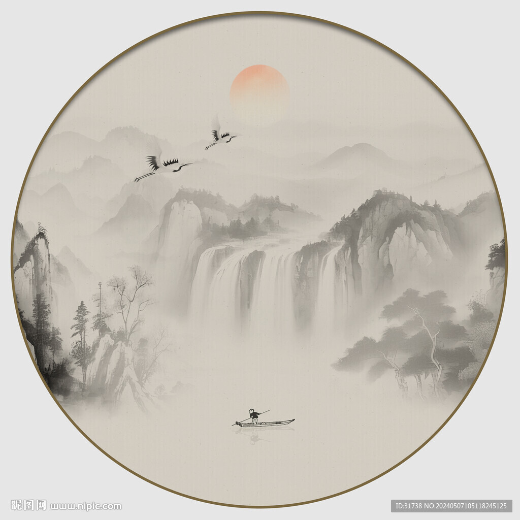 圓形水墨山水畫(huà)