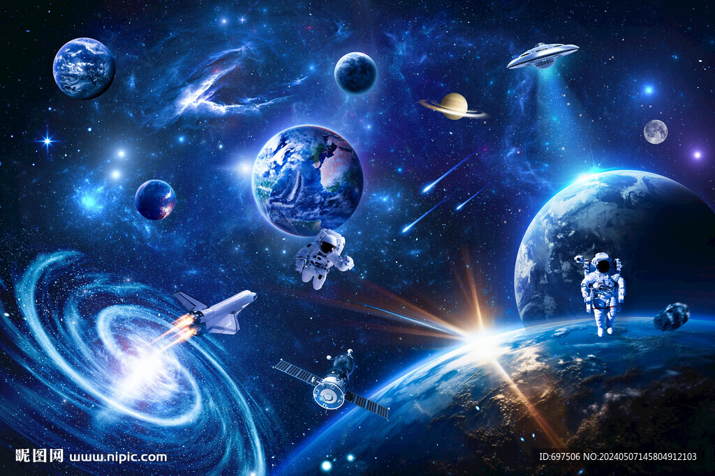 太空宇航員星球宇宙航天銀河背景