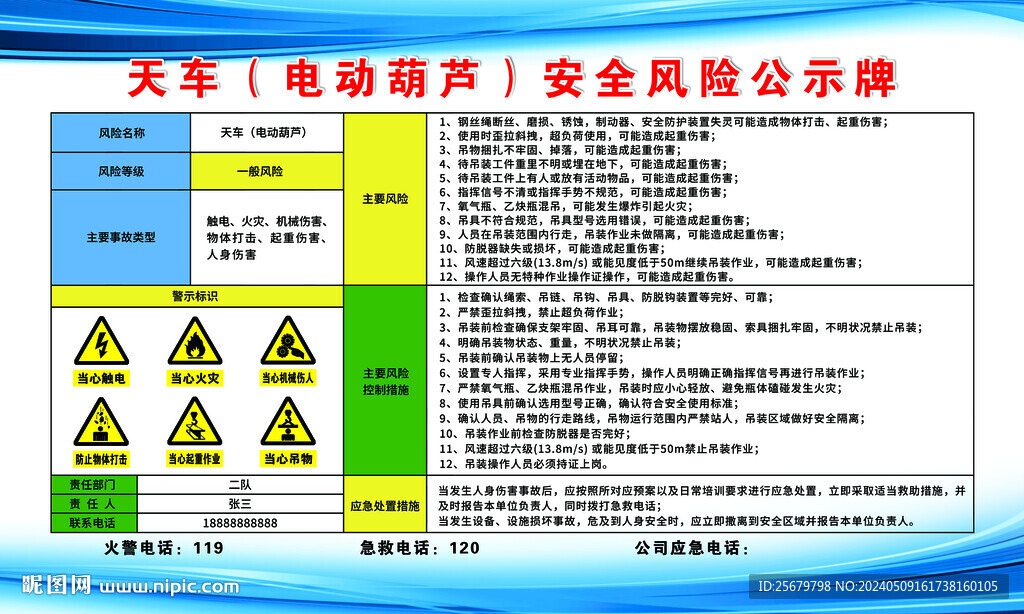 天車 電動葫蘆 安全風險公示牌