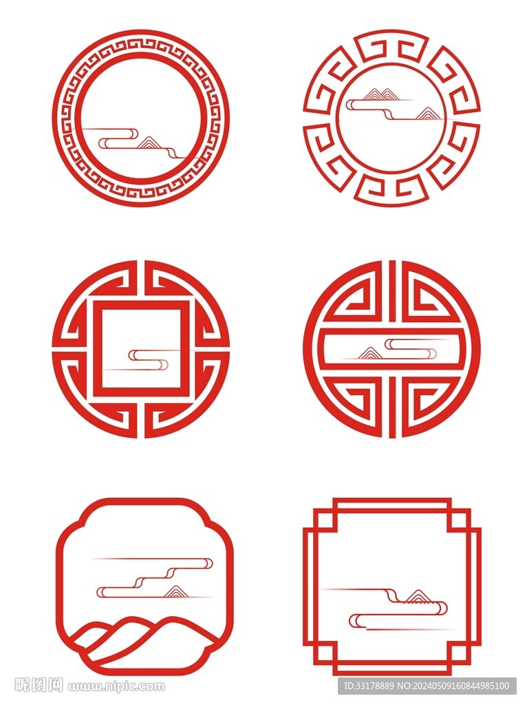 中式中国风花纹圆形方形古典边框