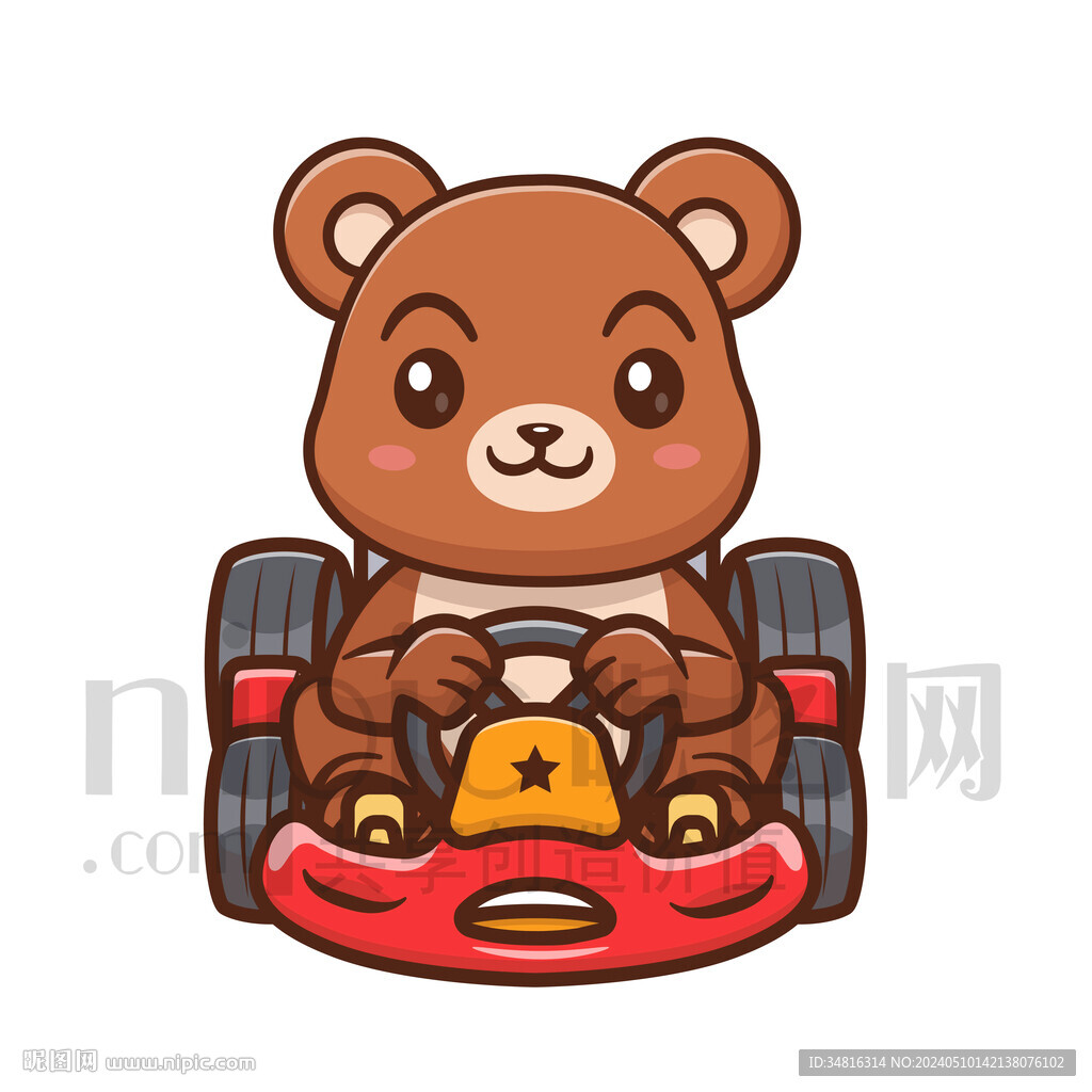 可愛(ài)卡通開(kāi)卡丁車的狗熊