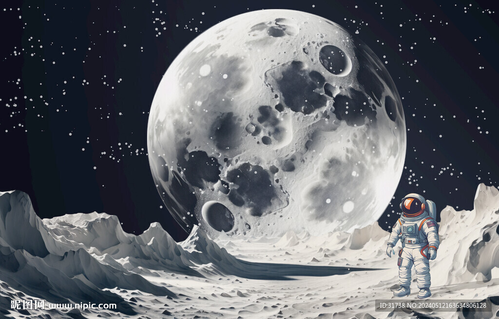 宇航員月球宇宙星空背景墻