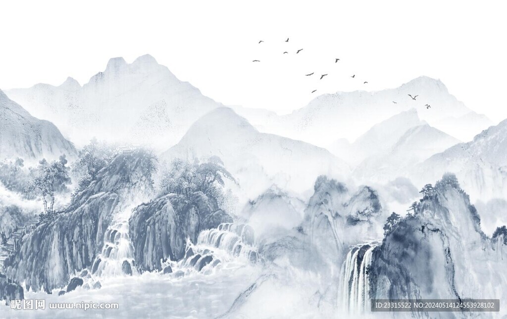 高山流水中式背景墻
