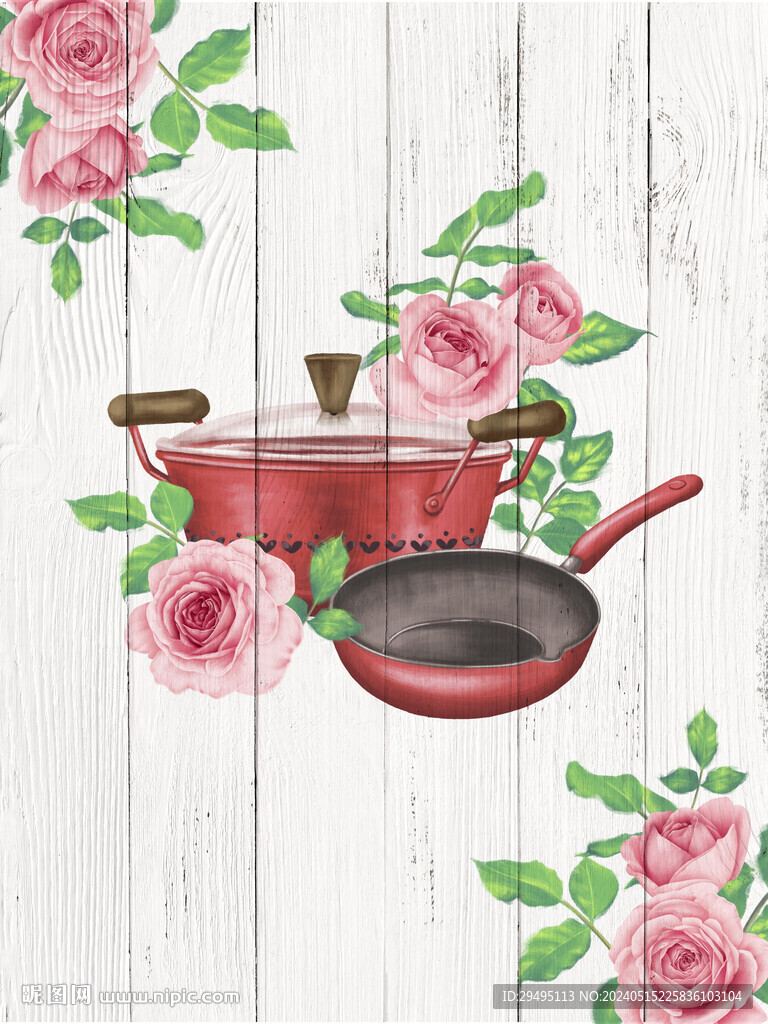 木紋廚具花朵裝飾畫(huà)
