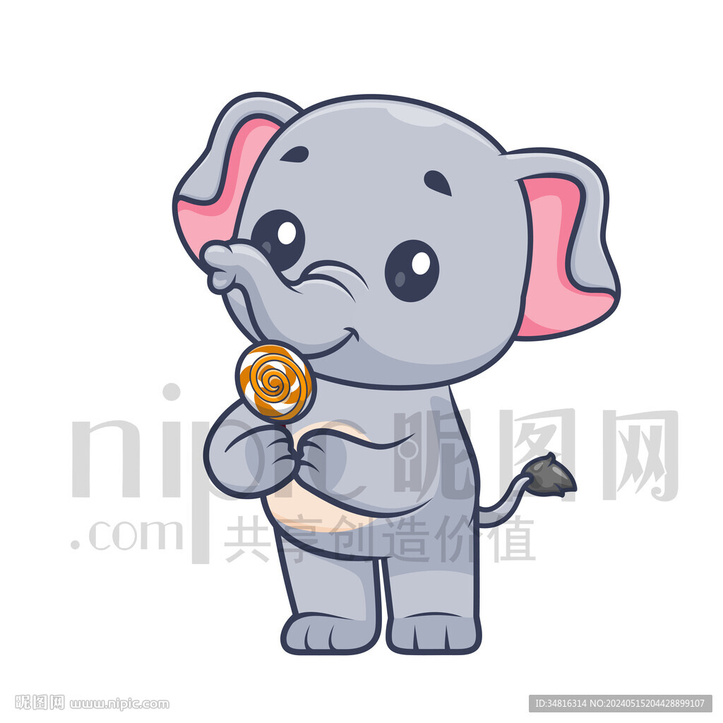 可愛卡通拿著棒棒糖的大象