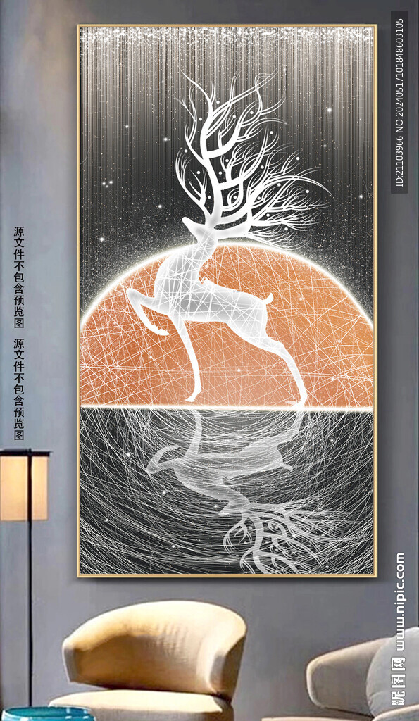 現代意境線條麋鹿玄關裝飾畫