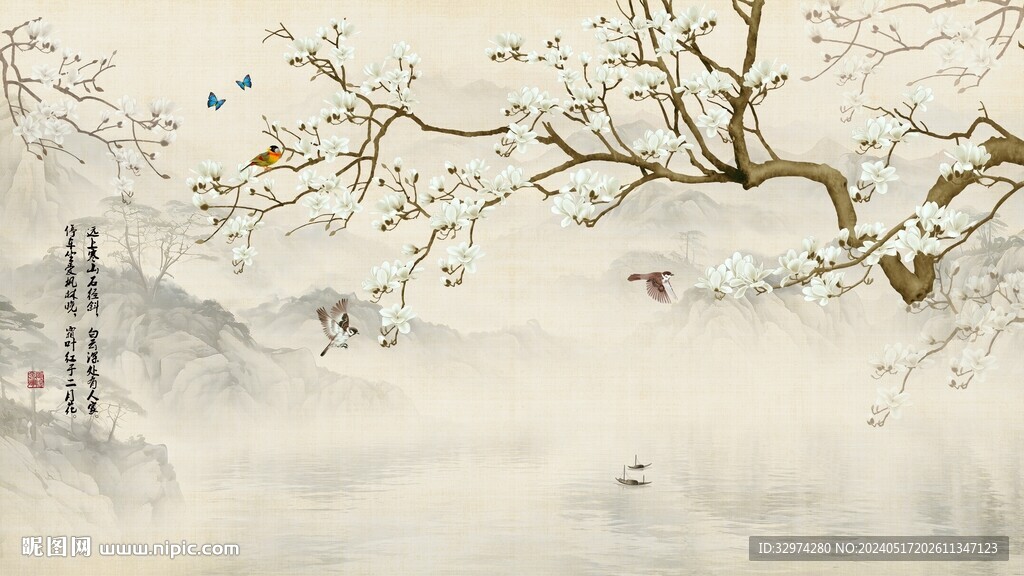 手繪花鳥背景