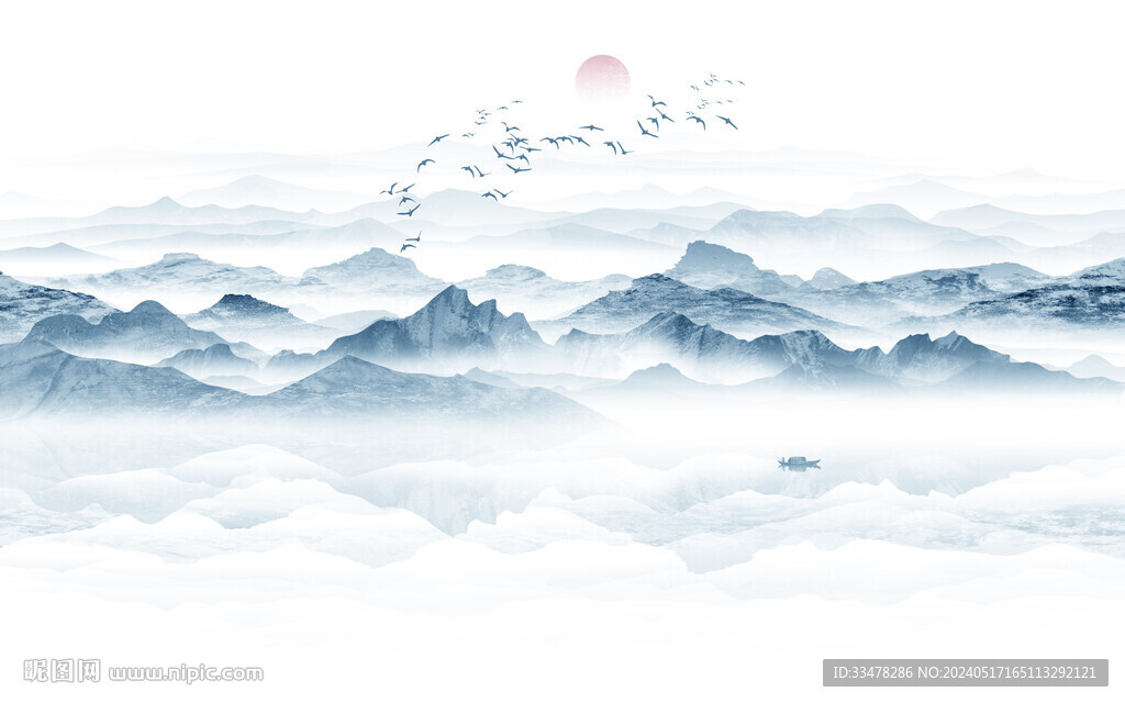 水墨山水畫背景墻畫