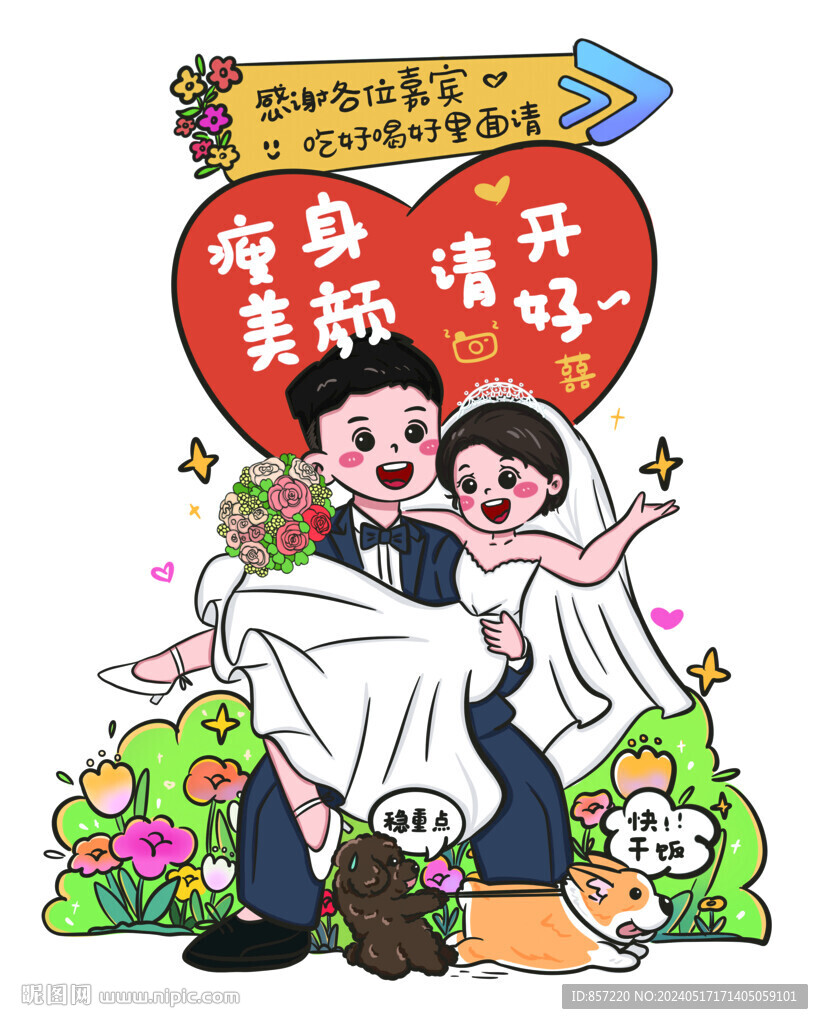 婚禮手繪卡通人像形迎賓指引立牌