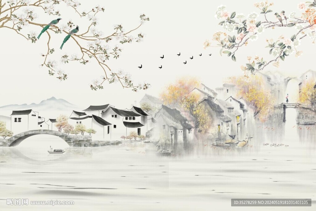江南山水背景墻