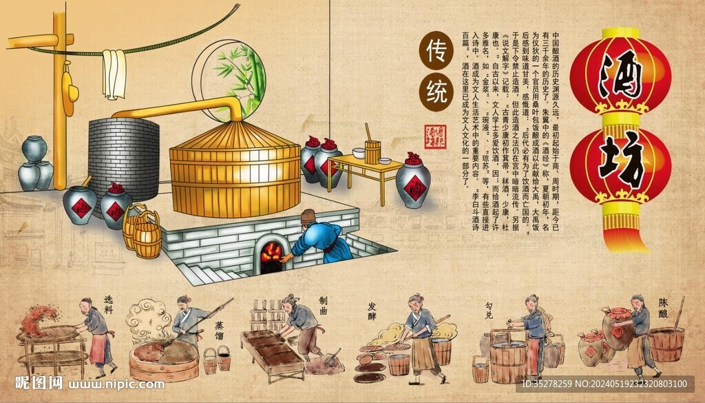酒坊酒館釀酒工藝背景墻
