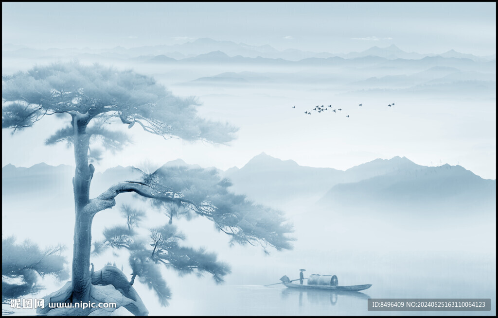 新中式禪意水墨山水畫