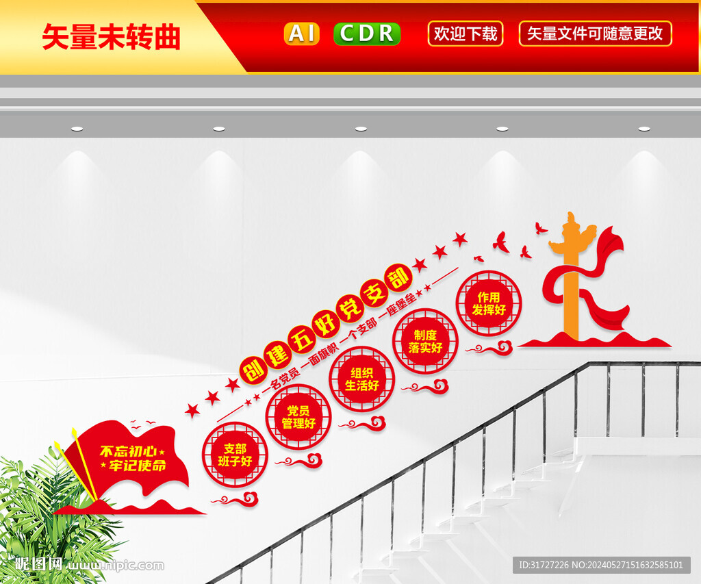 五好黨支部樓梯文化墻