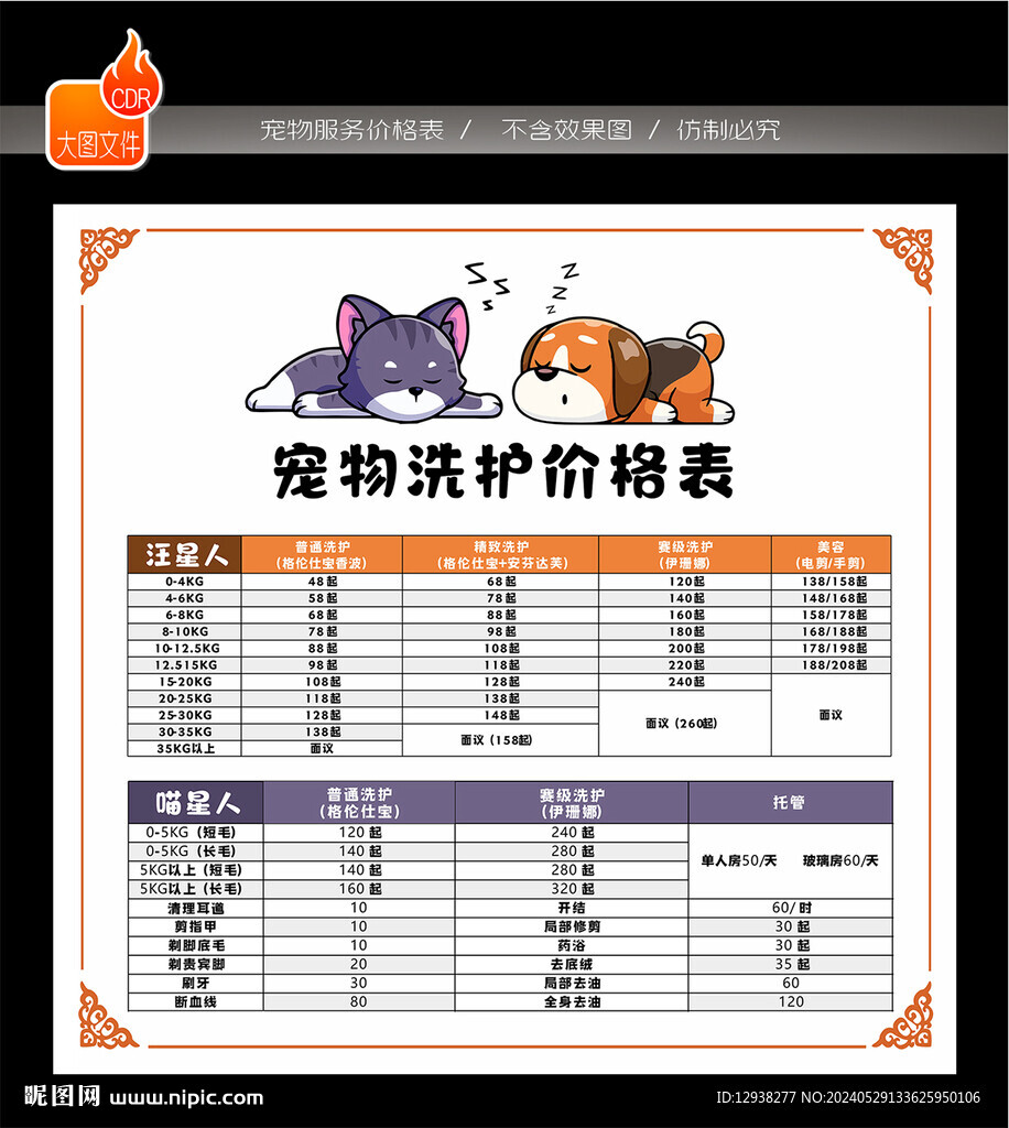 寵物店價(jià)目表