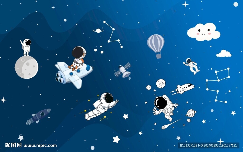 通宇宙太空兒童房背景墻