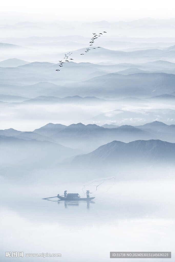 別墅水墨山水背景墻