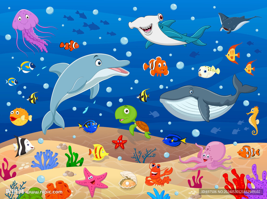 海底世界卡通海豚鯨魚水族館背景