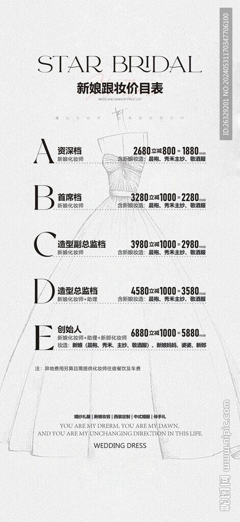 婚紗價(jià)目表