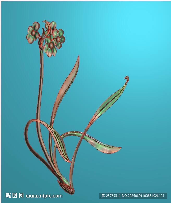 玉雕蓮花蘭花花草精雕浮雕灰度