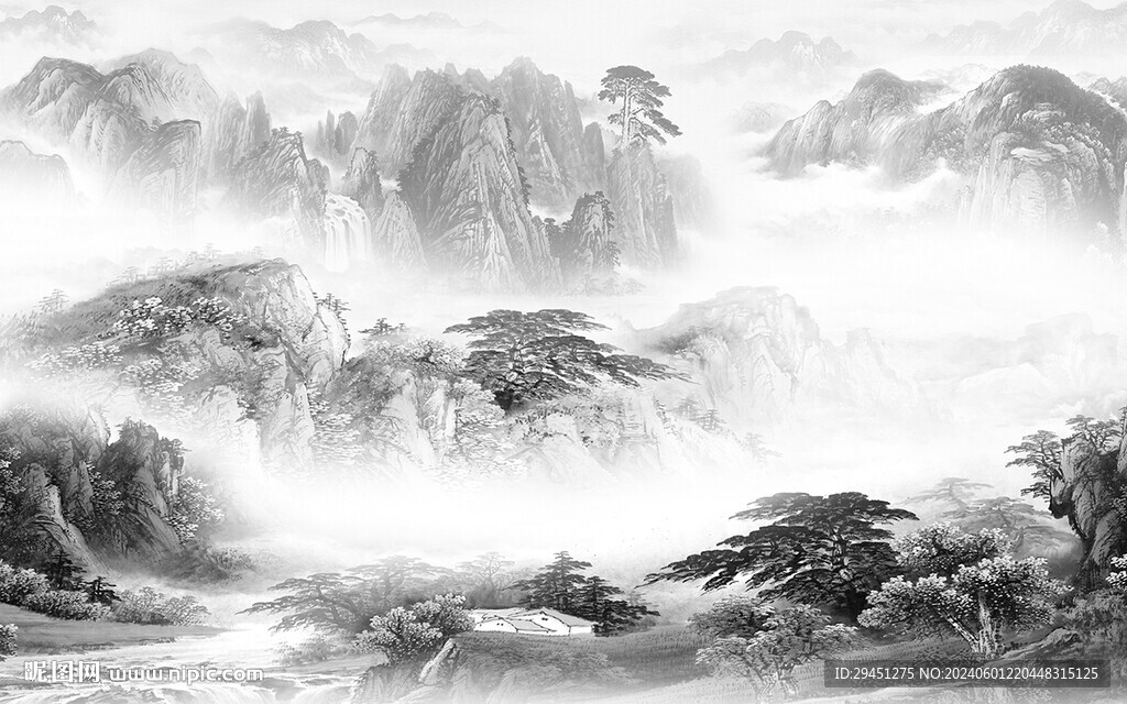 爆款 大氣灰色山水 TIF分層