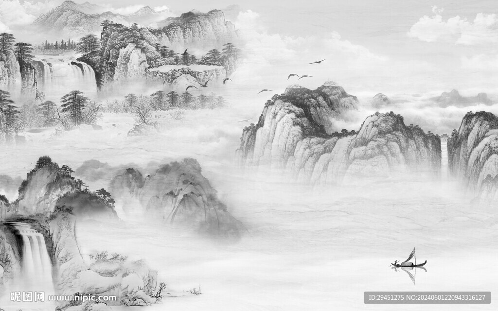 新傳 大氣灰色山水 TIF分層