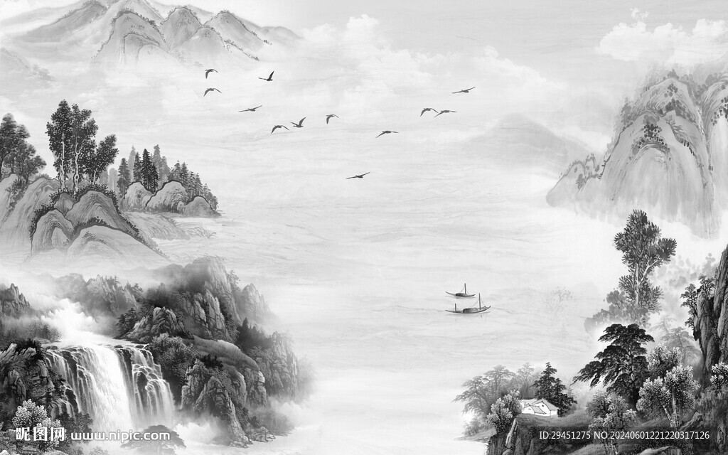 最新 大氣灰色山水 TIF分層