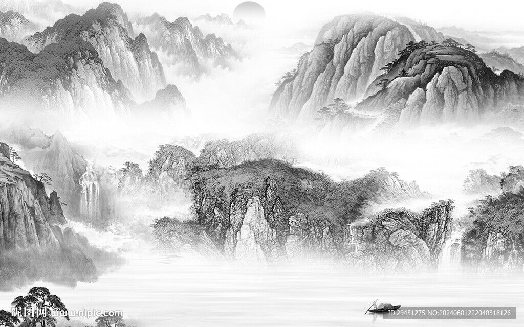 高清 大氣灰色山水 TIF分層