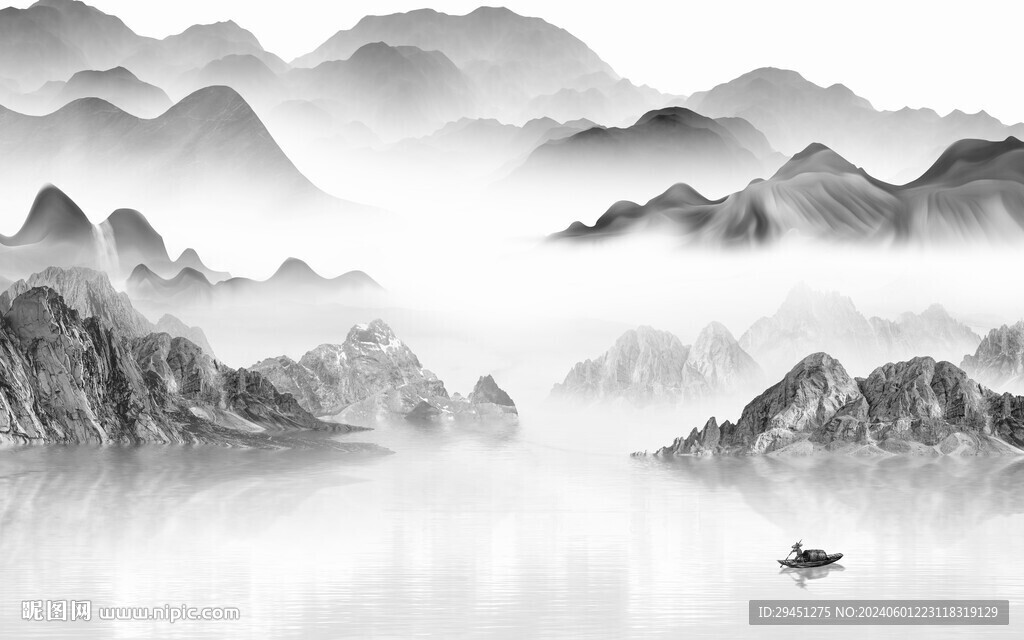 人氣 大氣灰色山水 TIF分層