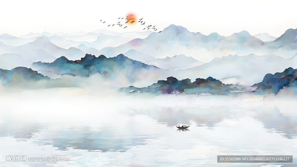 新中式水墨山水意境背景