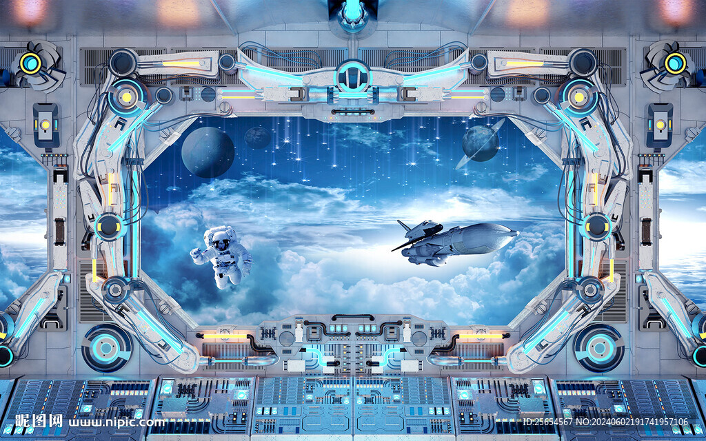 3D宇宙太空窗外KTV背景墻