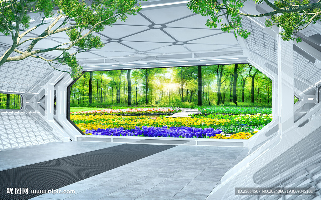 草地樹林風景3d背景墻