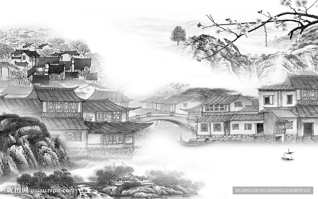 淡雅 新傳灰色山水 TIF分層