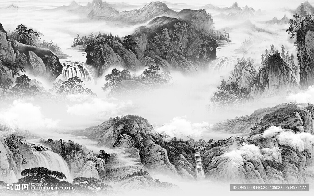 高清 新傳灰色山水 TIF分層