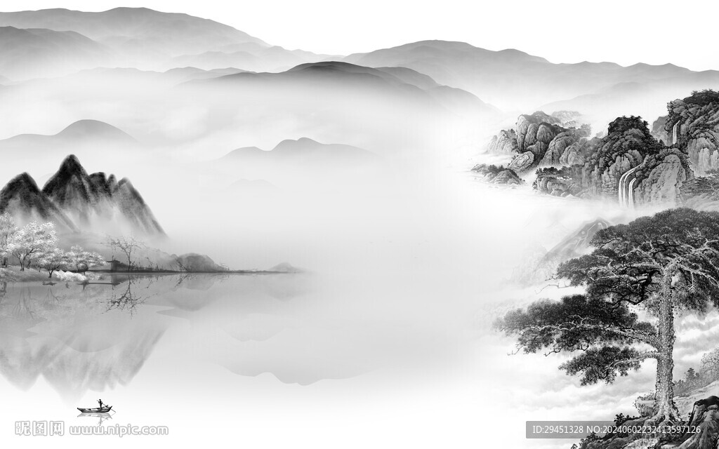 爆款 簡約灰色山水 TIF分層