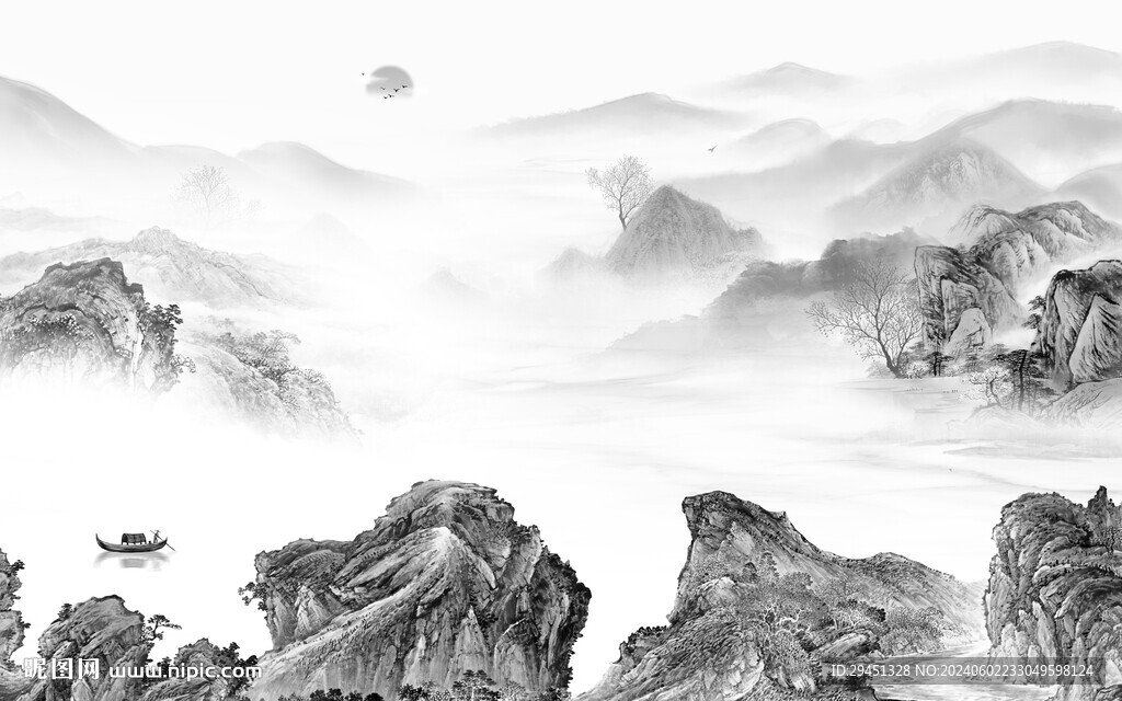 中式 簡約灰色山水 TIF分層