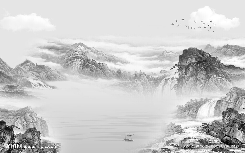 高檔 簡(jiǎn)約灰色山水 TIF分層