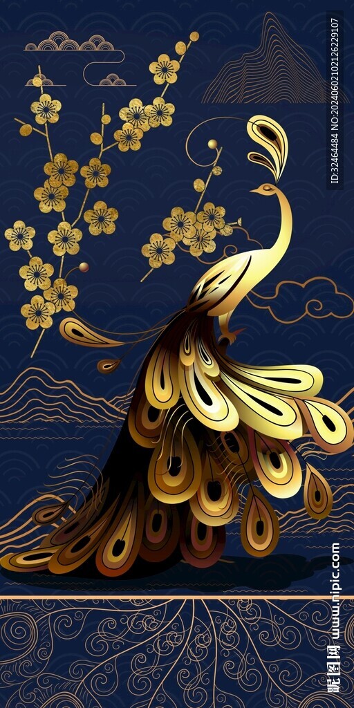 中式意境孔雀裝飾畫