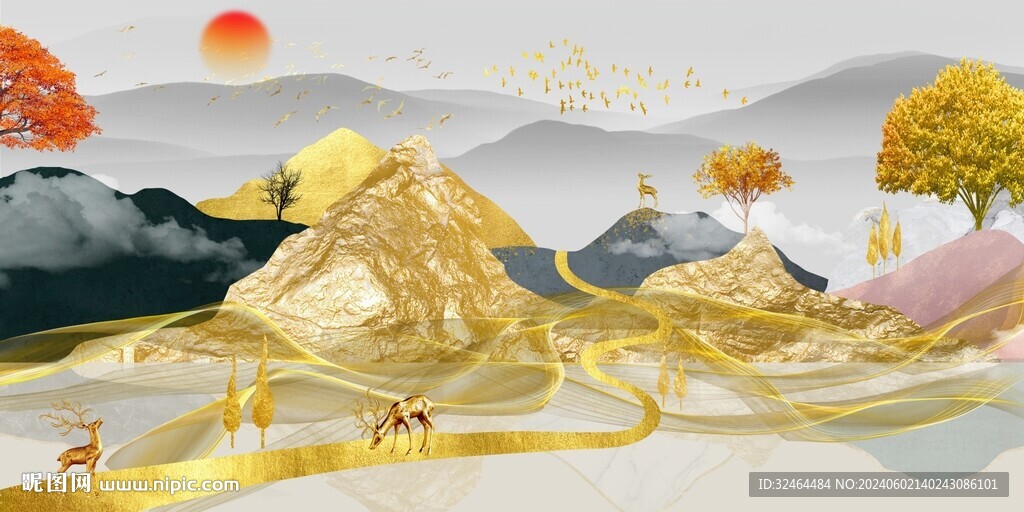 抽象金山麋鹿發(fā)財樹