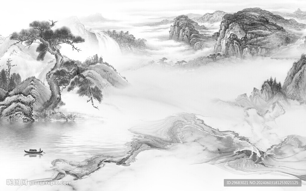 高端 淡雅灰山水畫(huà) TIf分層