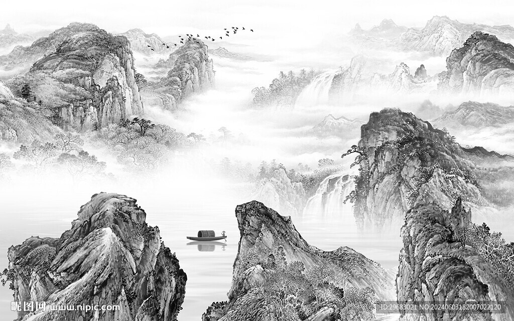 高清 淡雅灰山水畫 TIf分層