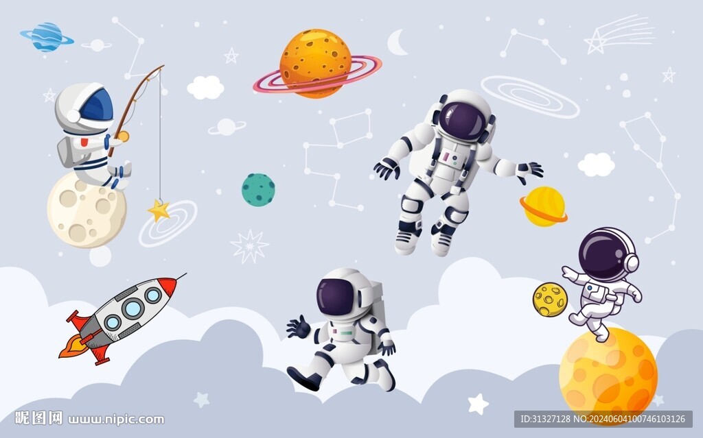 卡通太空人背景墻圖片