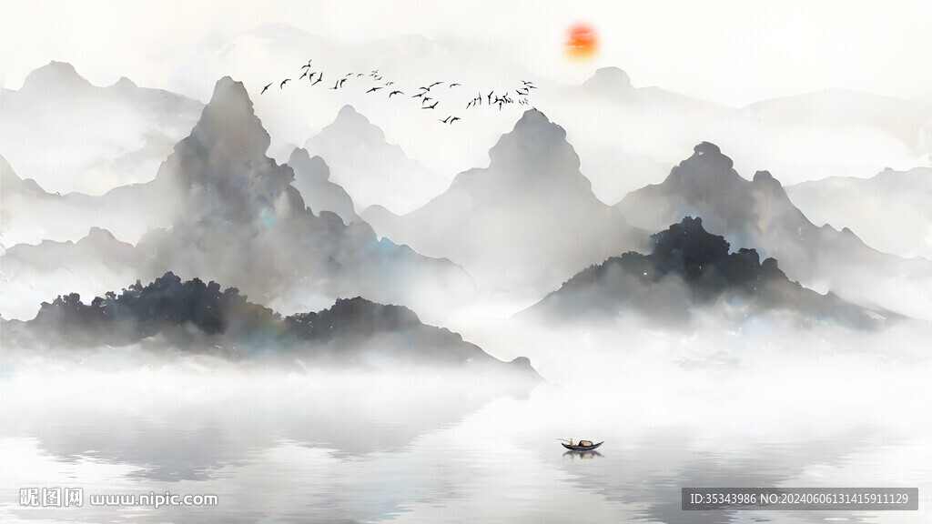 禪意山水水墨畫